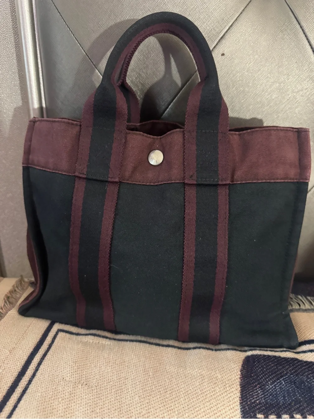 Hermes Black and Deep Brown Canvas Tote Briefcase